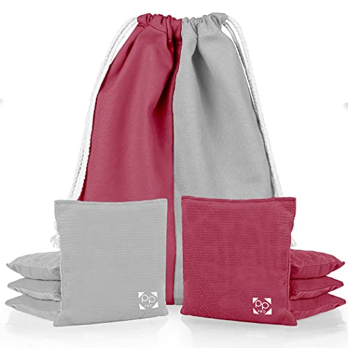 Professional Cornhole Bags - Set of 8 Regulation All Weather Double Sided - Sticky Side/Slick Side Bean Bags for Pro Corn Hole Game - color: Burgundy & Gray