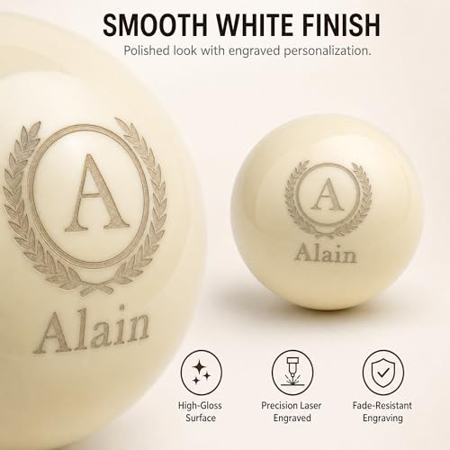 Custom Personalized Pool Ball Laser Engraved Billiard Ball Gift 2.25 Inch Standard Size Polyester Resin Desk Display Optional Ball Stand Add-On White - color: White