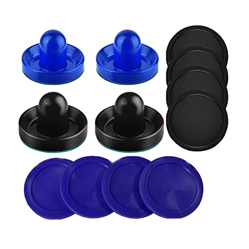 Air Hockey Pushers and Pucks - Air Hockey Paddles and Goal Handles Replacement Accessories for Game Tables (4 Pushers, 8 Pucks) - color: Blue&Black