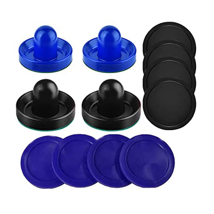 Air Hockey Pushers and Pucks - Air Hockey Paddles and Goal Handles Replacement Accessories for Game Tables (4 Pushers, 8 Pucks) - color: Blue&Black
