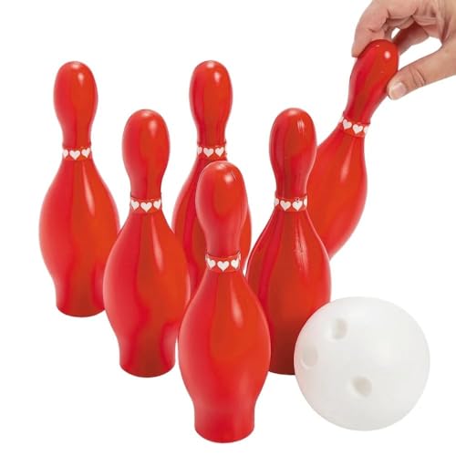 Fun Express Valentine Bowling Set for Kids - Includes 10 Pins and 2 Balls.- Valentine's Day Games and Party Activities