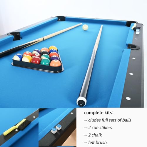 6 ft Foldable Pool Table with Steel Frame, Stable Billiard Tables with Safety Anti Collapse Locks, Heavy Duty Billiard Game Includes Full Set of Balls, 2 Cue Sticks, Chalk and Felt Brush