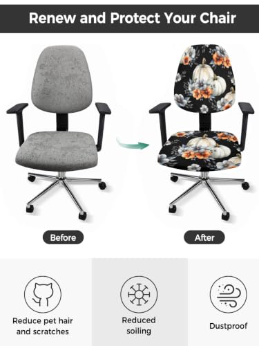 Savannan Office Chair Cover, Watercolor Fall Pumpkin Flower on Black Protective Stretch Elastic Universal Cover for Desk Task Chair,Computer Rotating Chair 1 Pcs Colorful Ombre Floral