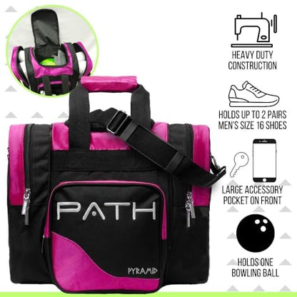 Pyramid Path Pro Deluxe Single Bowling Ball Tote - Holds One Ball, One Pair Shoes Up to Mens 15 - color: Hot Pink
