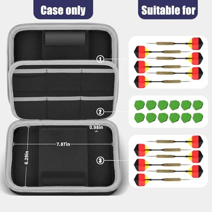 Boobowl Hard Dart Case for Steel and Soft Tip Darts, Holds 12 Darts | Hard EVA Case With 12 Dart Slots, 6 Mesh Pockets And Zipper Storage For Flights, Tips And Shafts; Case Only - Blue - size: Holds for 12pcs Grey