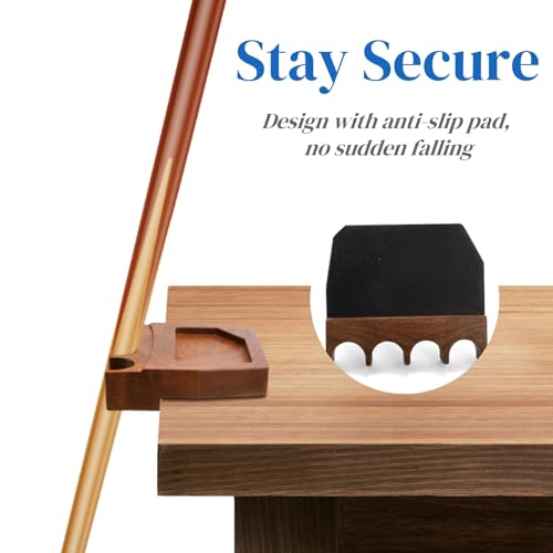 Eorbow 4-Hole Wood Pool Cue Holder, Portable Weighted Billiard Stick Rack, Non-slip Cue Holder Claw with Chalk Holder, Solid Cue Rest with Deepen Notch for Billiard Table Bar Chair