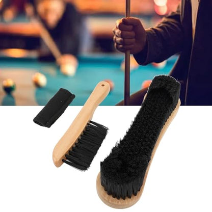 Billiards Pool Table and Rail Brush Set, Solid Wood Billiard Table Nylon Brush 10.5 Inch Handle Cleaner Tools Supplies with Cue Cleaning Cloth Snooker Accessories