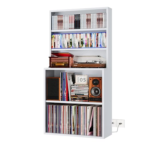 CD Rack & DVD Storage, 5 Tier Media Tower with 3 Shallow Shelves (7.5”D) for CDs/DVDs, Deep Shelf (11.8”D) for Multimedia Devices, Space-Saving for Living Room, Bedroom, Home Office, White - color: White, size: New Style
