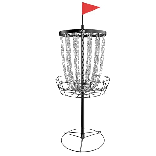 NQV PRO Disc Golf Basket,Portable Disc Golf Target with Heavy Duty 24 Chains, Suitable for Players of All Levels,Black