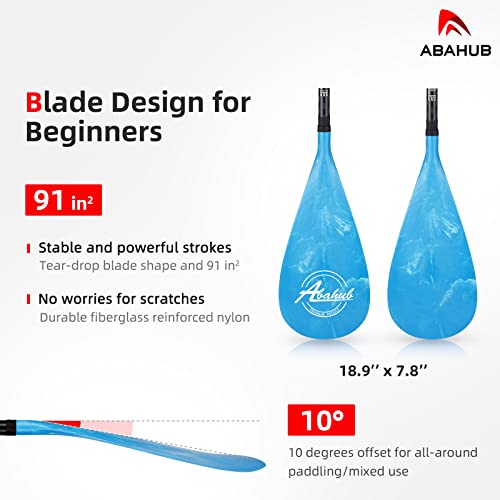 Abahub Carbon Fiber SUP Paddles, 1 x 3 Section Adjustable 67" - 86" Carbon Fiber Shaft, Lightweight Stand-up Paddle Oars for Paddleboards, with a Carrying Bag - color: Carbon Fiber Shaft & Blue Wave Print Plastic Blade