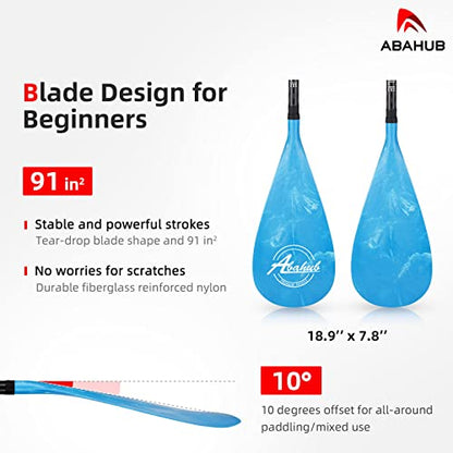 Abahub Carbon Fiber SUP Paddles, 1 x 3 Section Adjustable 67" - 86" Carbon Fiber Shaft, Lightweight Stand-up Paddle Oars for Paddleboards, with a Carrying Bag - color: Carbon Fiber Shaft & Blue Wave Print Plastic Blade
