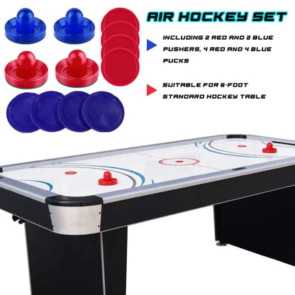 Air Hockey Pushers and Pucks - Air Hockey Paddles and Goal Handles Replacement Accessories for Game Tables (4 Pushers, 8 Pucks) - color: Blue&Red