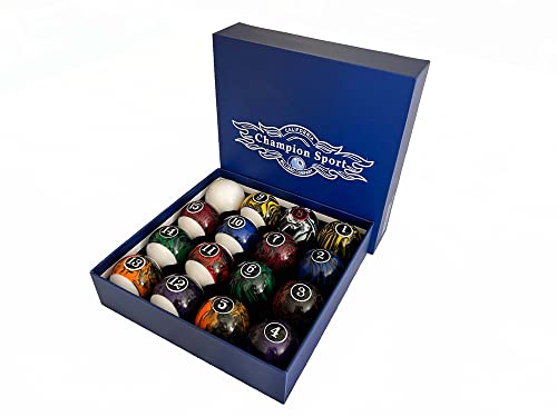 Champion Deluxe 2-1/4" Billiard Pool Ball Set Complete 16 Ball Set (Several Style Available) - color: Marble Pool Balls set (Dark Marble)