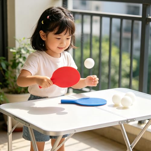 1 Set Portable Table Tennis Racket Set for Kids, Red Blue Plastic Paddles with 4 Balls, for Backyard, Beach, Travel, Camping & Family Gatherings