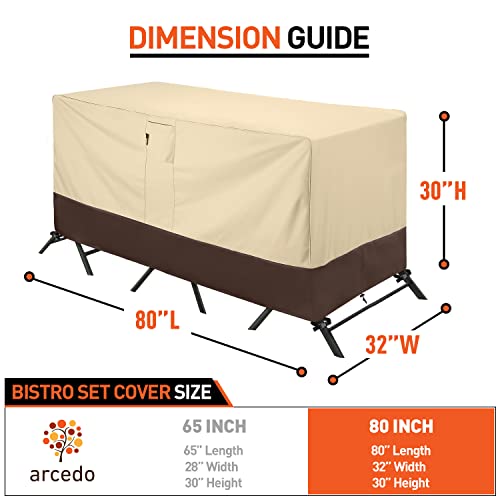 Arcedo Patio Bistro Cover, Waterproof Outdoor Furniture Cover, Heavy Duty Patio Bar Table and Chairs Covers, 80"L x 32"W x 30"H, Beige & Brown - size: Bistro: 80"L x 32"W x 30"H, style: Bistro