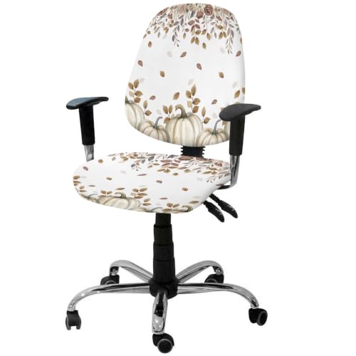 Savannan Office Chair Cover, Autumn Idyllic Plant Pumpkin Floral Protective Stretch Elastic Universal Cover for Desk Task Chair,Computer Rotating Chair 1 Pcs Light Brown and White