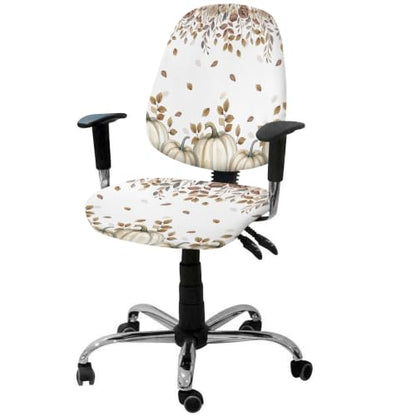Savannan Office Chair Cover, Autumn Idyllic Plant Pumpkin Floral Protective Stretch Elastic Universal Cover for Desk Task Chair,Computer Rotating Chair 1 Pcs Light Brown and White