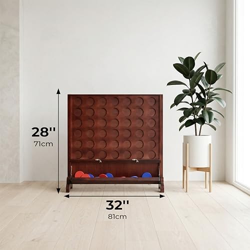 Giant Wooden 4 in A Row Game with Foldable Tray, Indoor Outdoor Games, Includes Carry Case,42 Chips and 2 Detachable Legs, 2 Style: Wall-Mount or Ground Play