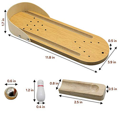 MorTime Mini Wooden Desktop Bowling Game Toy, Classic Desk Ball for Kids
