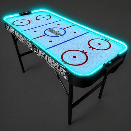PartyLife 54" Portable Air Hockey Table w/Folding Steel Legs & Optional LED Lights - NEW & Improved - Powerful Motor, Smooth Surface, Very Sturdy - City Team Edition - color: Los Angeles, style: w/ LED Lights