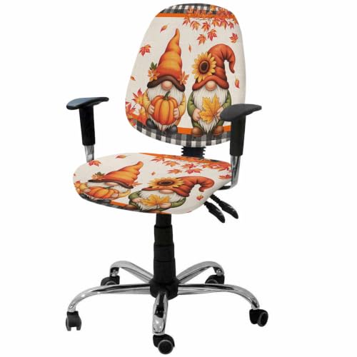 Savannan Office Chair Cover, Gnome Thanksgiving Maple Leaf Protective Stretch Elastic Universal Cover for Desk Task Chair,Computer Rotating Chair 1 Pcs Pastoral Buffalo Check