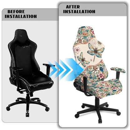 Suobstales Boho Mandala Dragonfly Pattern Gaming Chair Covers with Armrest Cover, Stretch Washable Computer Gaming Chair Slipcovers for Armchair, Swivel, Computer Boss Chair - color: Boho Mandala Dragonfly