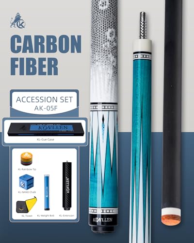 KONLLEN Carbon Fiber Pool Cue 2.0, 58-inch Low Deflection Billiard Stick for Adults with 12.5mm Tip and Pro Taper - color: 007 AK-05F 2.0 set-blue