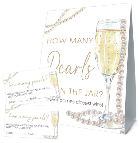 Guess How Many Cards, Guess How Many Pearls Are in the Jar, Party Games & Activities, Pearls Bridal Shower Decorations, 50 Cards and Sign - size: 5 x 7 inches