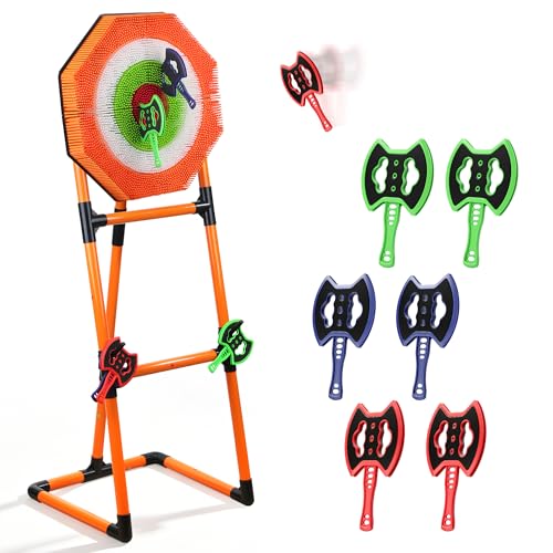 Axe Throwing Game for Backyard - 6-Axe Set for Outdoor Games Height-Adjustable Suitable for Kids and Adults Indoor &Outdoor,Yard Games,Carnival Games - color: Orange