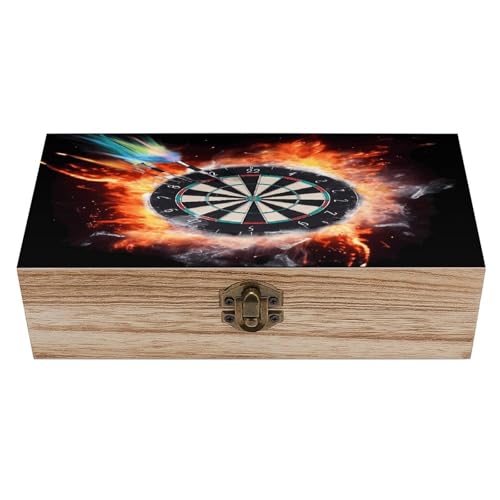 Dart Board Wooden Keepsake Box Wooden Box with Hinged Lid Decorative Storage Boxes Unique Gift Ideas for Men & Women （Size 7.9" X 3.9" X 2.3"）