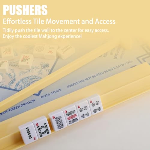 4 Pcs 18.7 Inch Creamy Yellow Acrylic Mahjong Tile Racks with Pushers for Game Night American Mahjong Racks Tile Set for Mah Jong Lovers and Beginners - color: Creamy Yellow