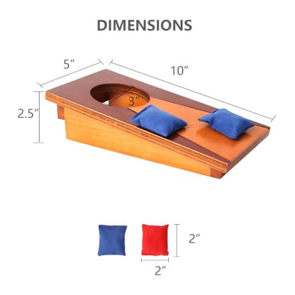 GSE Games & Sports Expert Mini 10"x5" Tabletop Cornhole Toss Game Set with 8 Bean Bags, Wooden Desktop Cornhole Game for Office Desk, Home, Parties, Travel Fun