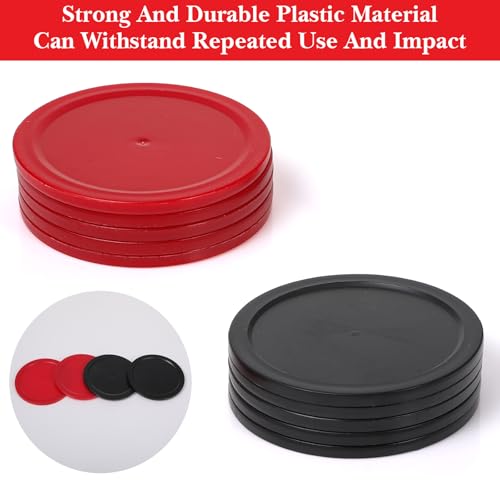 JJUNW 10PCS Mini Air Hockey Table Pucks, 2.5 in Air Hockey Puck Replacement, Durable Puck and Paddles Game Tables Accessories Compatible with Standard Pushers and Goals - color: black+red