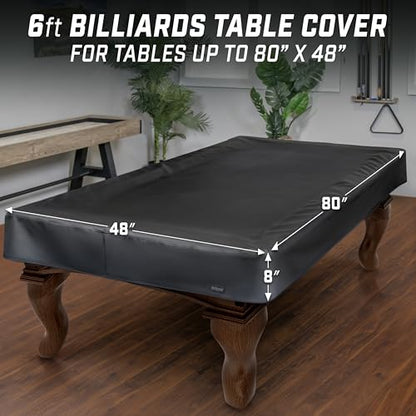 GoSports 6, 7, 8 & 9 ft Premium Leatherette Pool Table Cover - Waterproof & Tearproof - Heavy Duty Indoor & Outdoor Billiard Table Cover - color: Black, style: 6 ft (80" L x 48" W x 8" H)