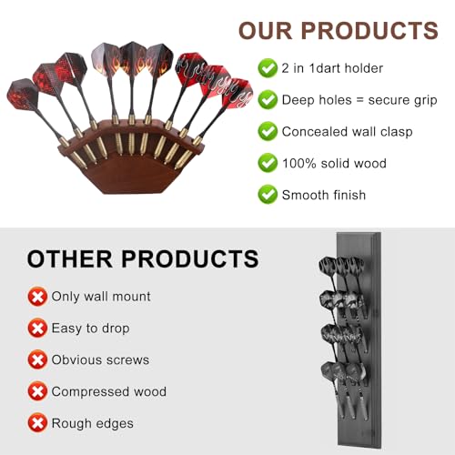2 in 1 Dart Holder and Wall Dart Holder Made of Wood, Dart Holder, High-Quality Dart Holder, Presentation Display Darts Rack, Dart Holder, Premium Dart Accessories - color: Walnut colour