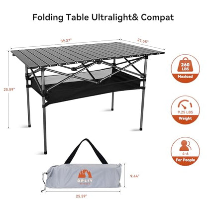 Opliy Portable Folding Camping Table for 4-6 Persons Aluminum Collapsible Table Lightweight with Carry Bag for Camping, Hiking, Picnics, BBQ, Beach Trips & Tailgating - size: XL (39.37 inch)