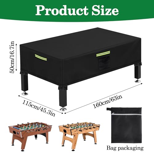 Klmnop Foosball Table Cover, 420D Waterproof & Dustproof Soccer Table Cover with 4 Windproof Buckles, 4 Reflective Strip Handles, Air Vent, Foosball Tables Protection Outdoor/Indoor UV Resistant