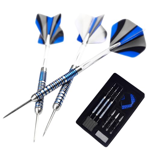 Formula Sports 90% Tungsten Steel Tip Darts Set - Professional Darts Metal Tip Set Available in 21g/22g/23g/24g, with Aluminum Shafts, Tungsten Barrels, Extra Flights, Sharpener - color: blue, size: 21g