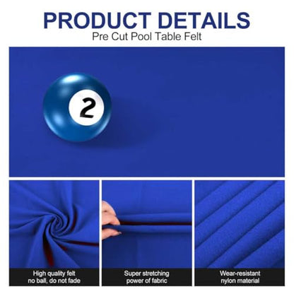 STRONGBERRY Pre-Cut Pool Table Felt Replacement Kit - 8ft Billiard Cloth w/Gloves, Strips & Tools, Felt for Pool Tables - color: BLUE