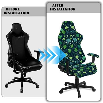Suobstales Shamrock Heart Pattern Gaming Chair Covers with Armrest Covers Office Desk Chair Cover St. Patrick's Day Decor Computer Chair Cover Stretch Gamer Chair Slipcovers Cat Scratch Proof - color: Shamrock Heart