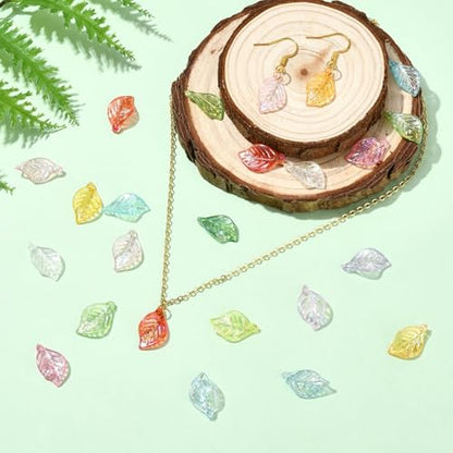 Stiesy 400Pcs Leaf Charms Transparent Iridescent Acrylic Leaves Dangle Charms Pendants Bulk for Necklace Bracelet Earring Jewelry Making Supplies DIY Craft Mixed Color - color: Iridescent Leaf-400pcs