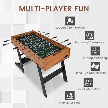 Goplus Folding Foosball Table, 48'' Full Competition Size Soccer Table for Adults Family Night, Game Room, Party - color: Natural