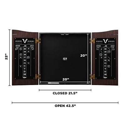 Viper Vault Cabinet & Shot King Sisal/Bristle Dartboard Ready-to-Play Bundle with Two Sets of Steel-Tip Darts, Throw Line, and Dry Erase Scoreboards, Walnut Finish - style: Elite Set
