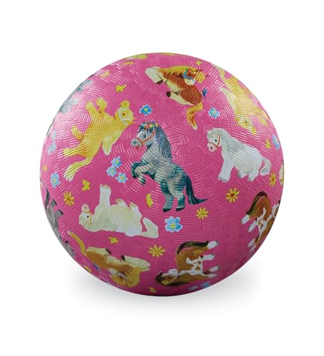 Crocodile Creek Playground Ball - Durable Rubber Ball for Kids Ages 3 and Up - Bouncy Inflatable Ball for Kickball, Indoor Games, and Outdoor Sports - PVC-Free - color: Pretty Ponies, size: 5 Inch