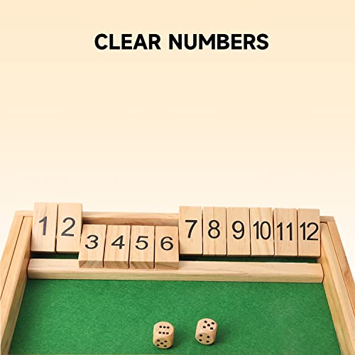 GSE Games & Sports Expert Wooden Shut The Box 12 Number Spots Dice Game Board with 2 Wooden Dice, Classic Tabletop Game Version of The Popular English Pub or Game Night