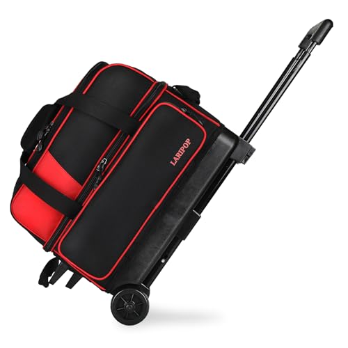 LARIPOP 2 Ball Bowling Roller Bag, Wheeled Bag with Shoe Compartment, Telescopic Handle & Padded Protection for Men Women - color: Red