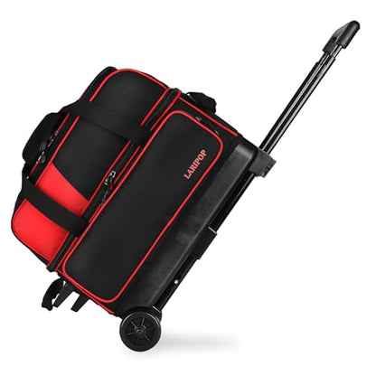 LARIPOP 2 Ball Bowling Roller Bag, Wheeled Bag with Shoe Compartment, Telescopic Handle & Padded Protection for Men Women - color: Red