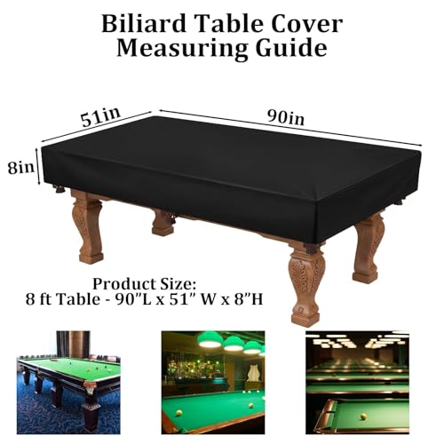 Pool Table Cover 8ft - Waterproof 600D Oxford Billiard Table Cover, Dustproof Air Hockey Table Protector with Drawstring & Buckle, Black