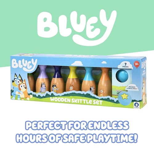 Bluey Wooden Bowling Set – Skittle Game with 6 Character Wooden Bowling Pins, Durable Toy for Kids Ages 3+, Indoor & Outdoor Play - style: Bowling Skittles