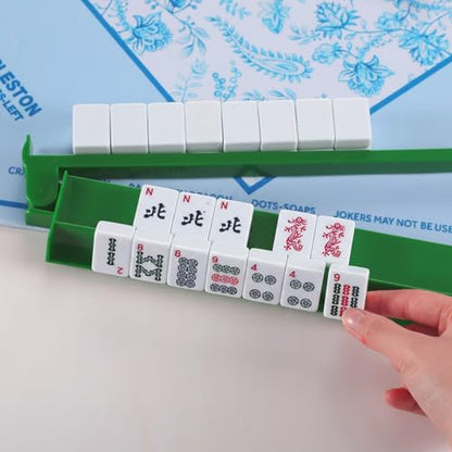 4 Pcs 18.7 Inch Green Acrylic Mahjong Tile Racks with Pushers for Game Night American Mahjong Racks Tile Set for Mah Jong Lovers and Beginners - color: Green